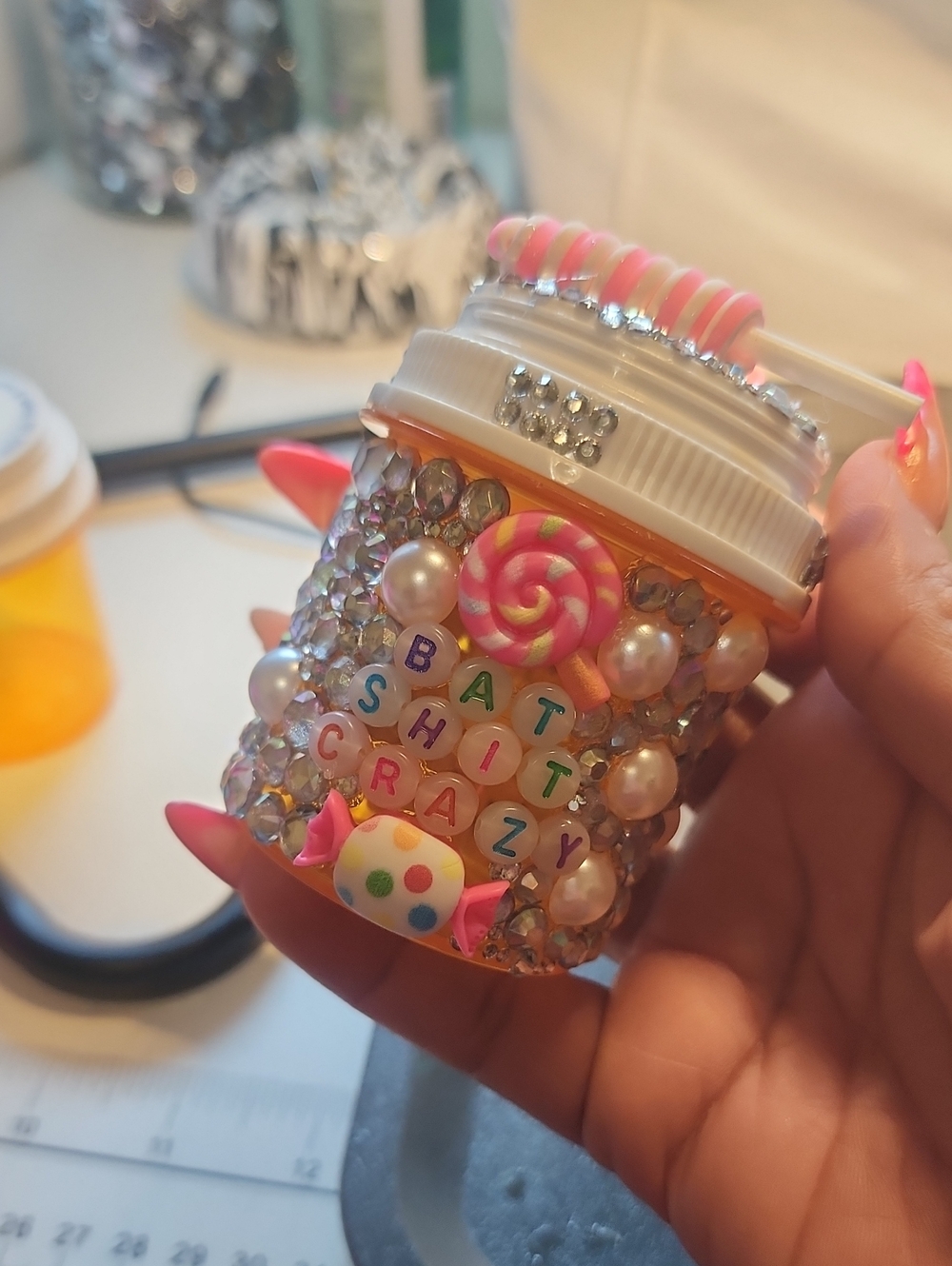Decorative Bedazzled  Pill Accessory Jar with Candy Accents